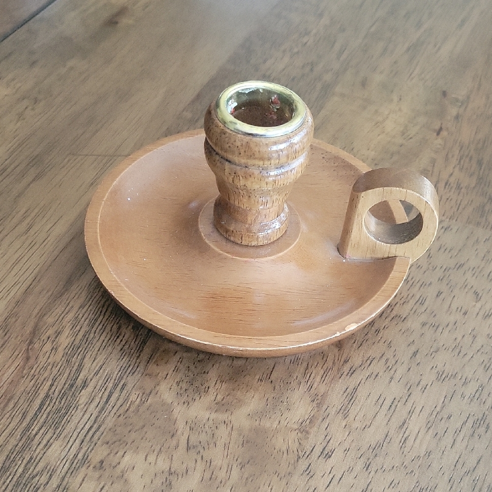 Wooden Chamberstick Candle Holder - Light Brown